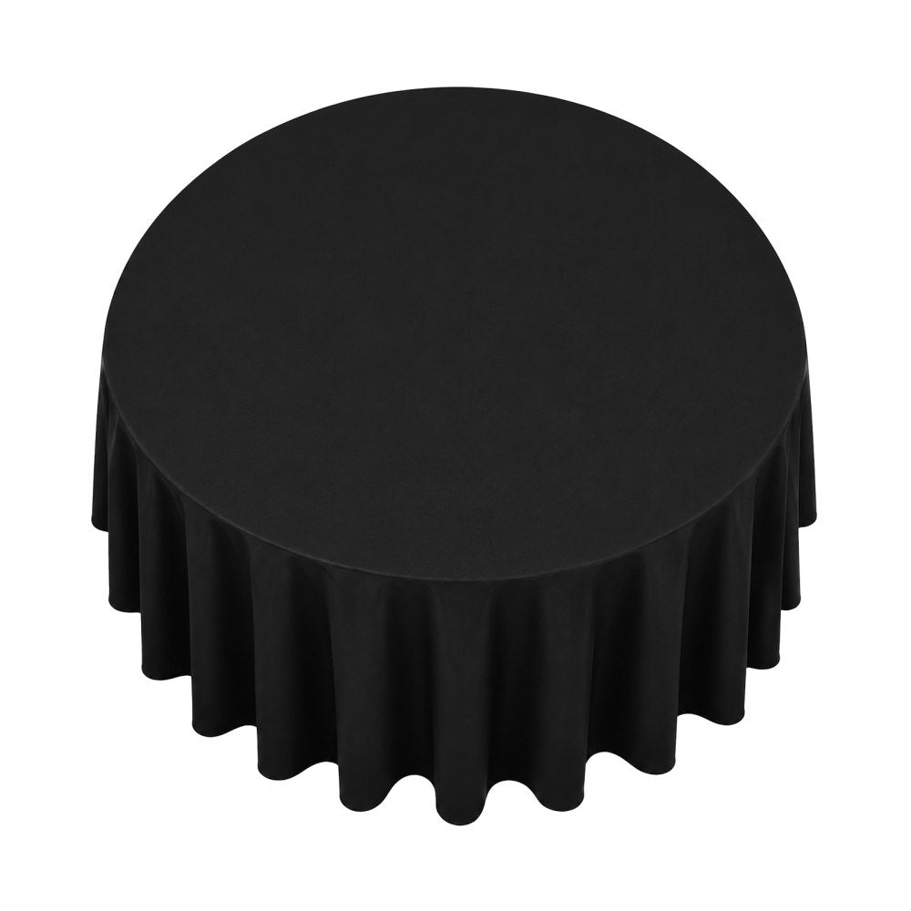 VEVOR Round Tablecloths, 132 in, 10 Pack Black, Polyester Fabric Covers, for Party Wedding Banquet Festival, Washable, Reusable Table Cloth with Neat Hems, Smooth Fabric, Even Drape