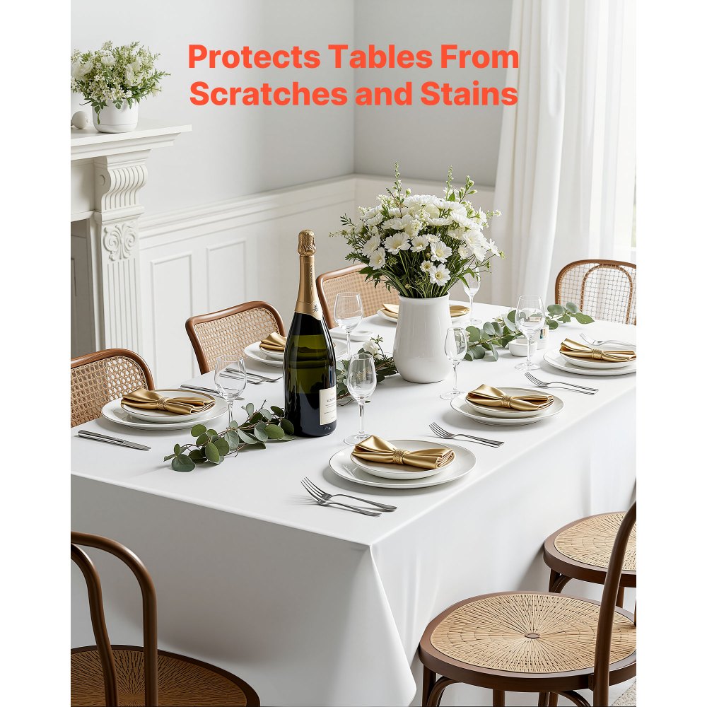 VEVOR White Tablecloths for Rectangle Tables, 10 Pack, 70 x 120 Inches, Reusable and Machine Washable Table Clothes, Wrinkle-Resistant Polyester Fabric Table Covers for Wedding, Party, Banquet