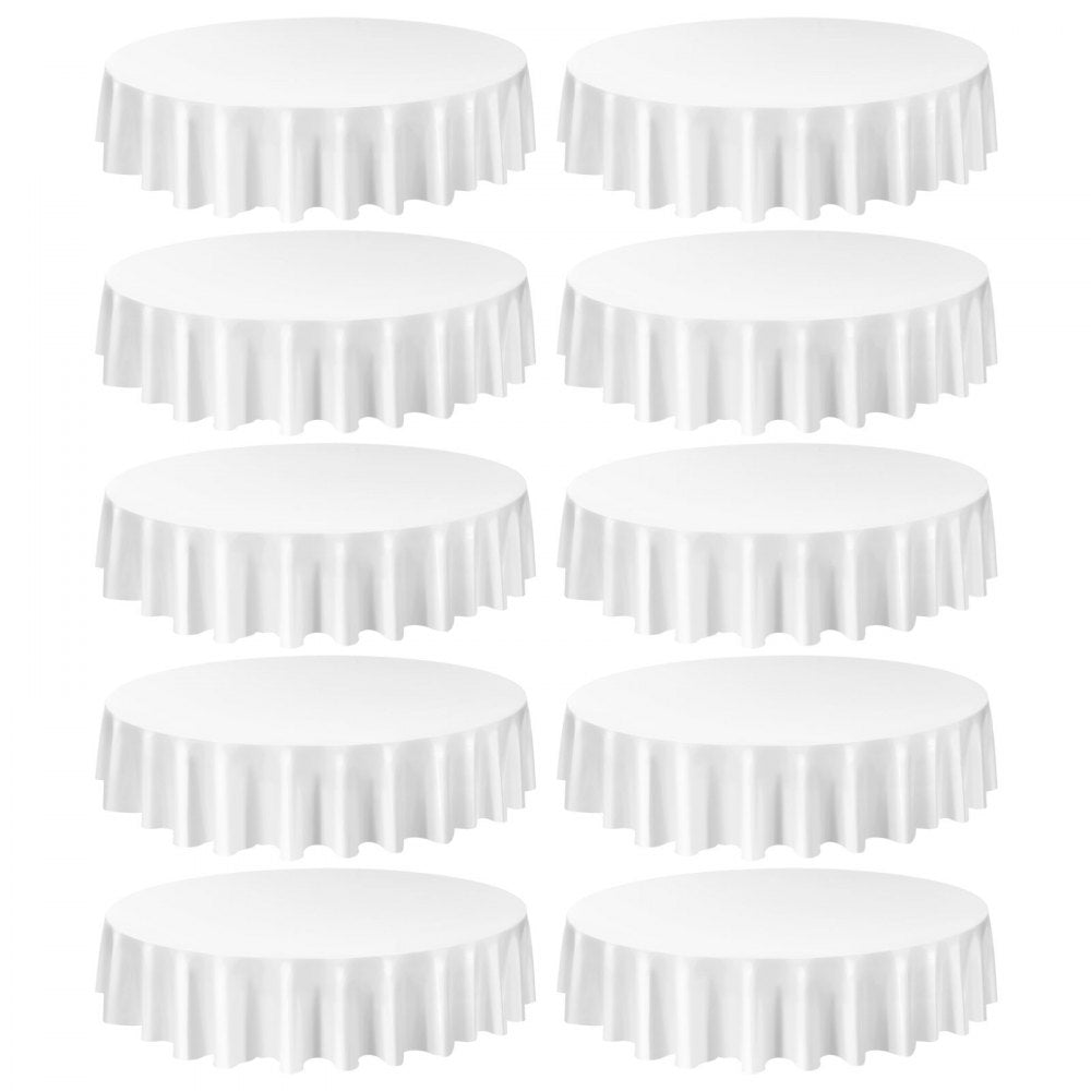 VEVOR White Round Tablecloths 10 Pack, 90 Inches in Diameter, Stain- & Wrinkle- Resistant, Machine Washable Table Clothes, Polyester Fabric Table Covers for Wedding, Party, Banquet, Formal Events