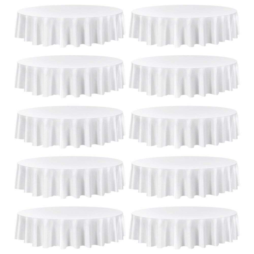 VEVOR White Round Tablecloths 10 Pack, 90 Inches in Diameter, Stain- & Wrinkle- Resistant, Machine Washable Table Clothes, Polyester Fabric Table Covers for Wedding, Party, Banquet, Formal Events