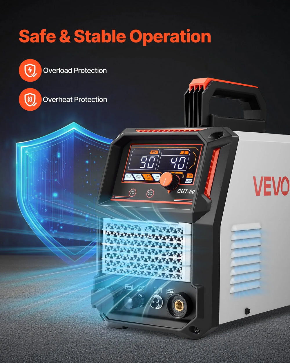VEVOR Plasma Cutter, 50A Non-Touch Pilot Arc Plasma Cutting Machine, 110V/220V Dual Voltage Digital Display IGBT Inverter - with 2T/4T Function & Adjustable PA/PT Time for Home Repairs, Workshops