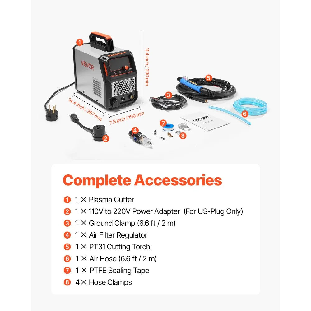 VEVOR Plasma Cutter, 50A Plasma Cutting Machine, 110V/220V Dual Voltage Digital Display IGBT Inverter - with 2T/4T Function & Adjustable PA/PT Time for Home Repairs, Workshops