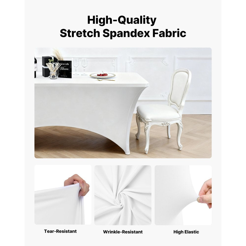 VEVOR 10 Pack Table Cloth for 6FT Rectangular Fitted Events, Wrinkle-Resistant Stretch White Table Covers, Washable Spandex Tablecloth Protector, for Party, Wedding, Cocktail, Banquet, Festival