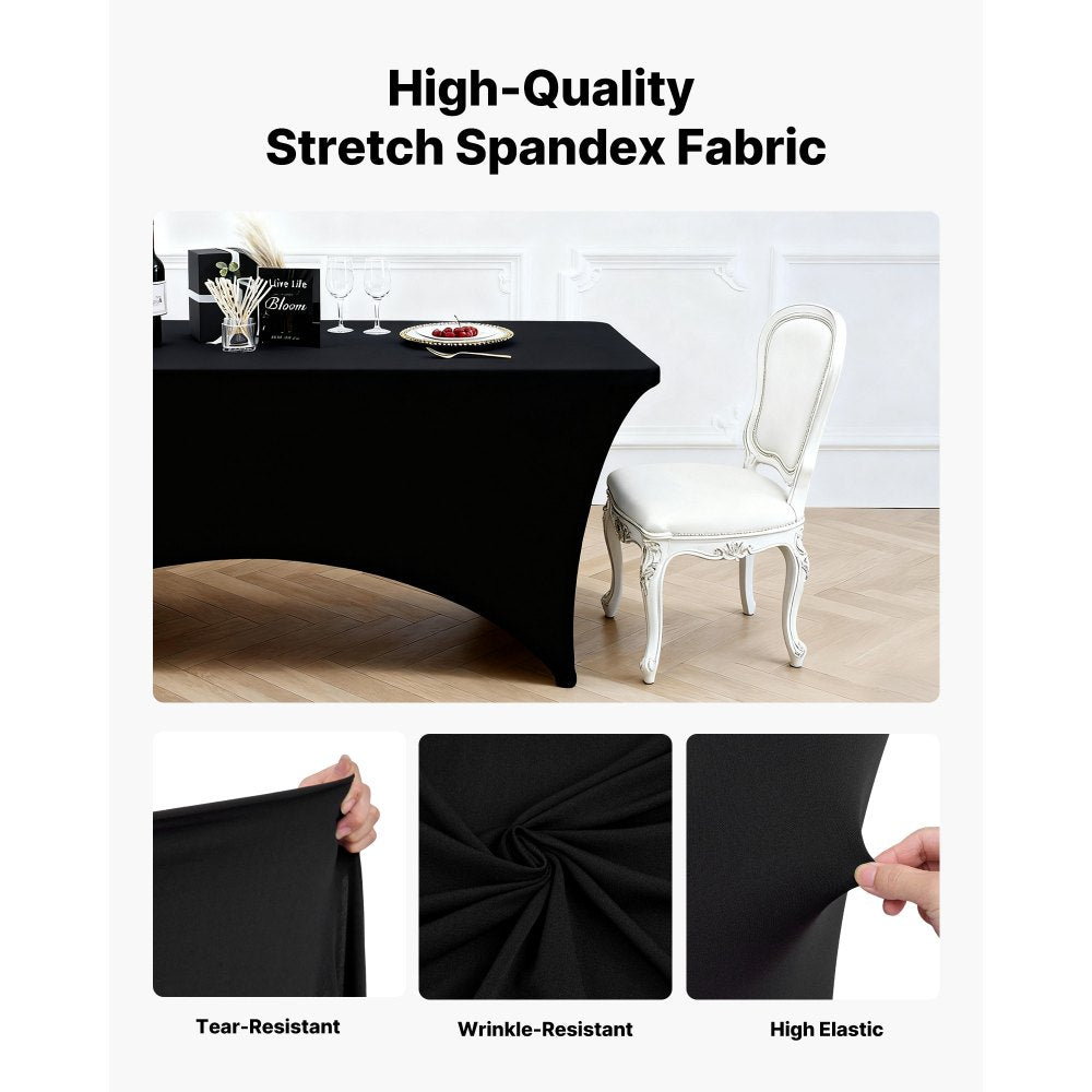 VEVOR 10 Pack Table Cloth for 6FT Rectangular Fitted Events, Wrinkle-Resistant Stretch Black Table Covers, Washable Spandex Tablecloth Protector, for Party, Wedding, Cocktail, Banquet, Festival
