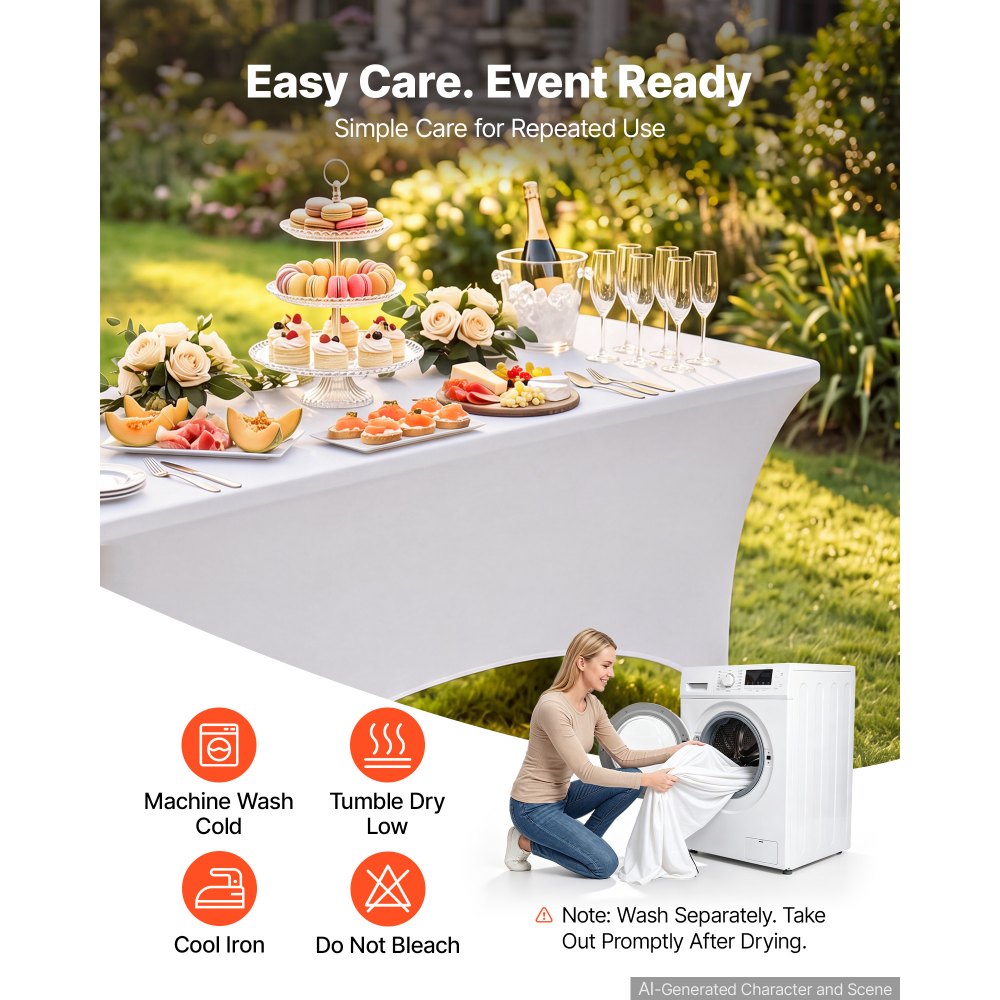 VEVOR Rectangular Spandex Tablecloths, 6 ft 12 Pack, White Polyester Covers, for Party Wedding Banquet Festival, Tight, Fitted Table Cloth, Washable, Reusable, Wrinkle Resistant Table Cover