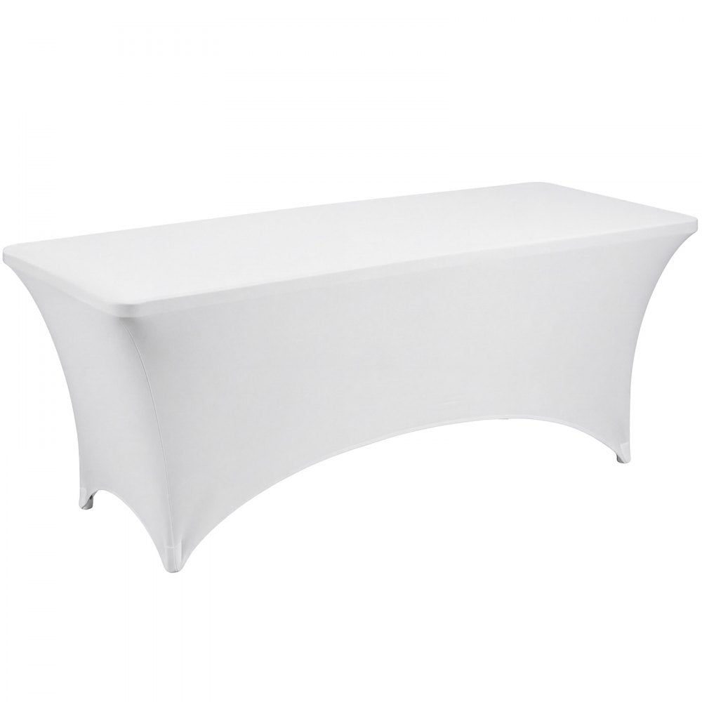 VEVOR Rectangular Spandex Tablecloths, 6 ft 12 Pack, White Polyester Covers, for Party Wedding Banquet Festival, Tight, Fitted Table Cloth, Washable, Reusable, Wrinkle Resistant Table Cover