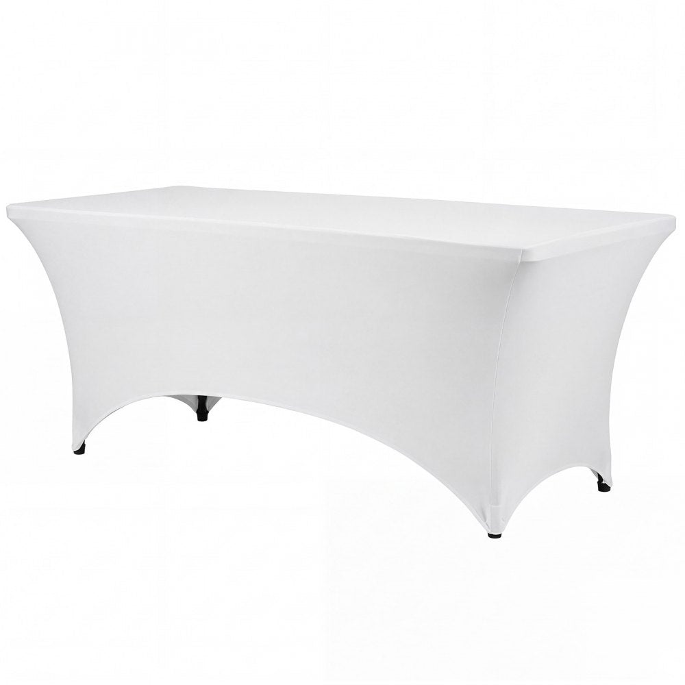 VEVOR Rectangular Spandex Tablecloths, 6 ft 12 Pack, White Polyester Covers, for Party Wedding Banquet Festival, Tight, Fitted Table Cloth, Washable, Reusable, Wrinkle Resistant Table Cover