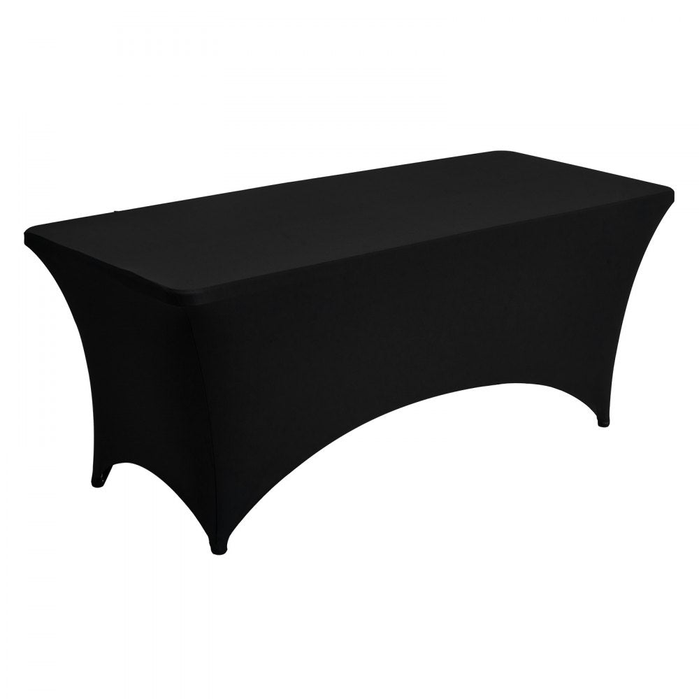 VEVOR 6 Pack Table Cloth for 6FT Rectangular Fitted Events, Wrinkle-Resistant Stretch Black Table Covers, Washable Spandex Tablecloth Protector, for Party, Wedding, Cocktail, Banquet, Festival