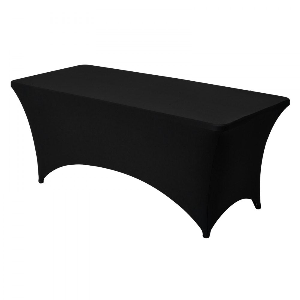 VEVOR 6 Pack Table Cloth for 6FT Rectangular Fitted Events, Wrinkle-Resistant Stretch Black Table Covers, Washable Spandex Tablecloth Protector, for Party, Wedding, Cocktail, Banquet, Festival