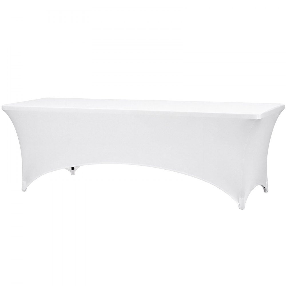VEVOR Rectangular Spandex Tablecloths, 8 ft 10 Pack, White Polyester Covers, for Party Wedding Banquet Festival, Tight, Fitted Table Cloth, Washable, Reusable, Wrinkle Resistant Table Cover