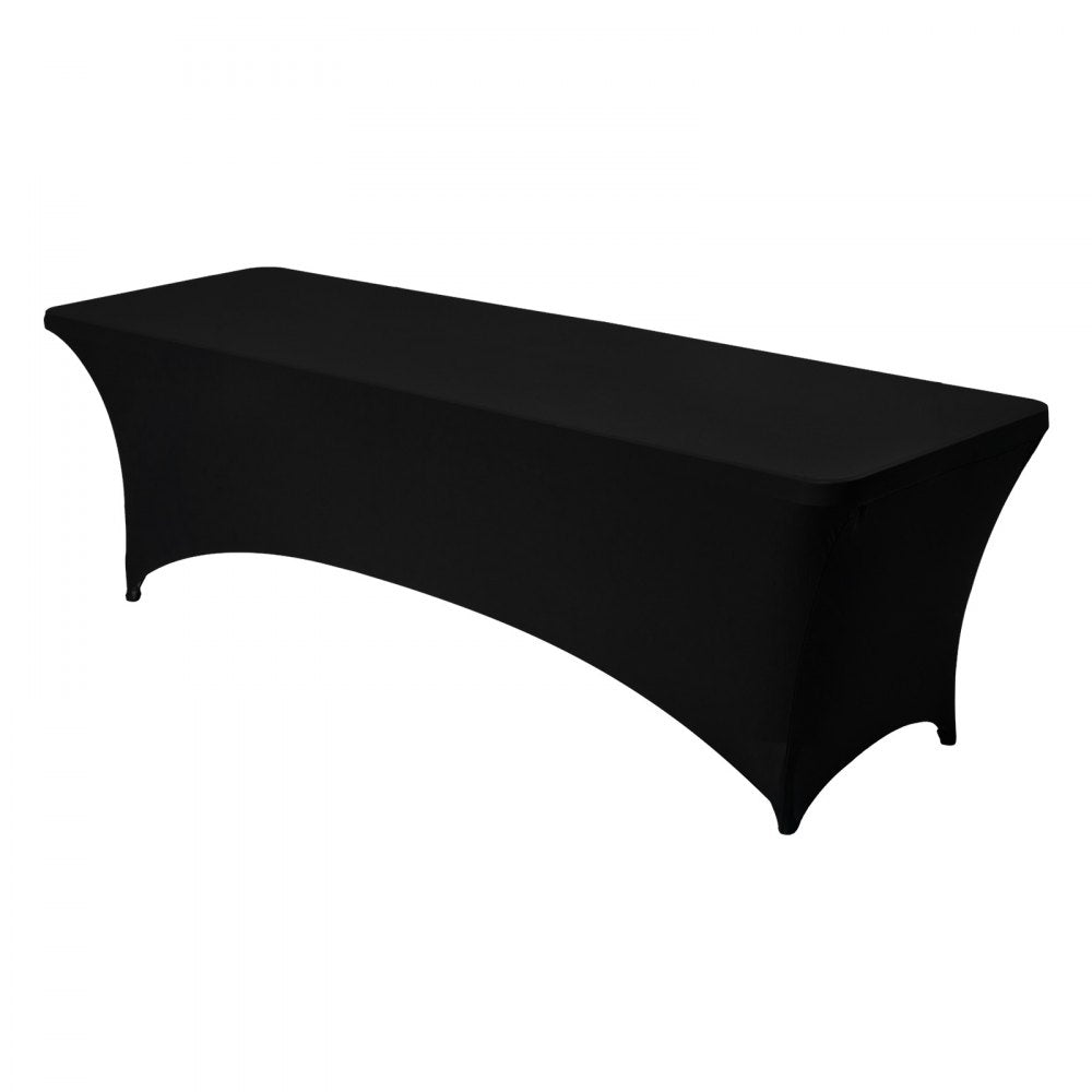 VEVOR 6 Pack Table Cloth for 8FT Rectangular Fitted Events, Wrinkle-Resistant Stretch Black Table Covers, Washable Spandex Tablecloth Protector, for Party, Wedding, Cocktail, Banquet, Festival