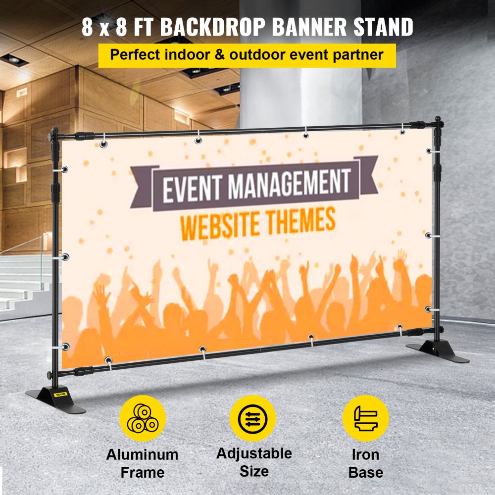 VEVOR Backdrop Banner Stand 8 x 8 Ft Adjustable Heavy Duty Background Stand with 1 Carrying Bag, Backdrop Stand for Parties Wedding Photo Booth Trade Show