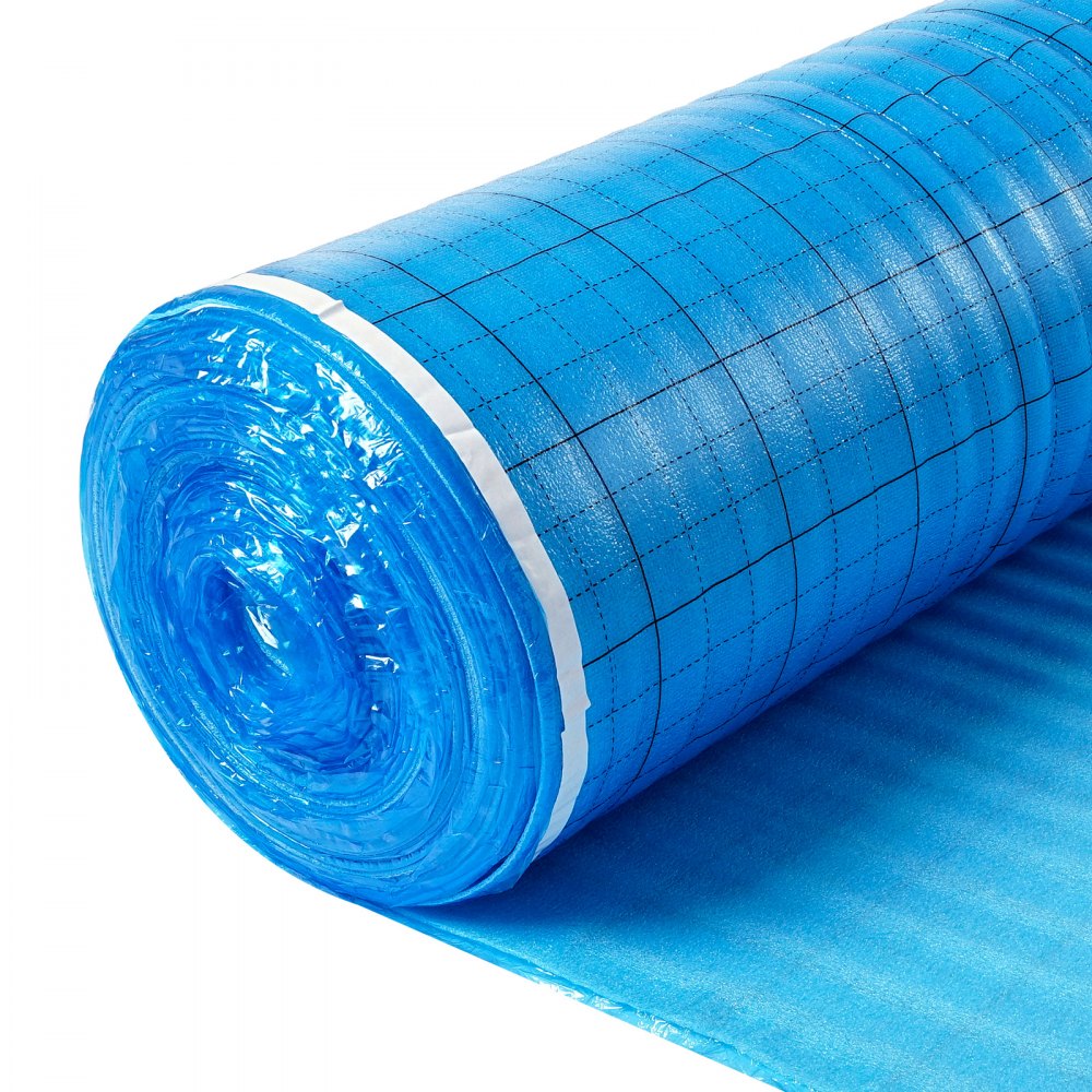 VEVOR Floor Underlayment 200 sq. ft/Roll, 3-in-1 3 mm Thick Flooring Padding with Tape & Vapor Barrier, Heavy Duty EPE Foam with Blue PE, Soundproofing and Noise Reduction,for Laminate Wood Floors