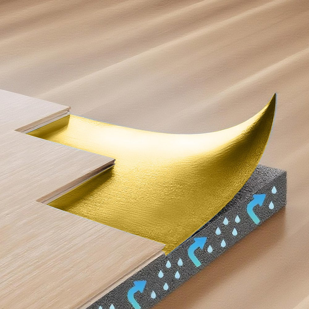 VEVOR Floor Underlayment 200 sq. ft/Roll, 3-in-1 3 mm Thick Flooring Padding with Tape & Vapor Barrier, Heavy Duty EPE Foam with Gold PE, Soundproofing and Noise Reduction, for Laminate Wood Floors