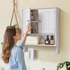 VEVOR Bathroom Wall Cabinet, 2 Doors and Adjustable Shelf, Over the Toilet Storage Medicine Cabinet Wall Mounted, Hanging Organizer with Open Partition and Towel Bar for Laundry Room Kitchen, White