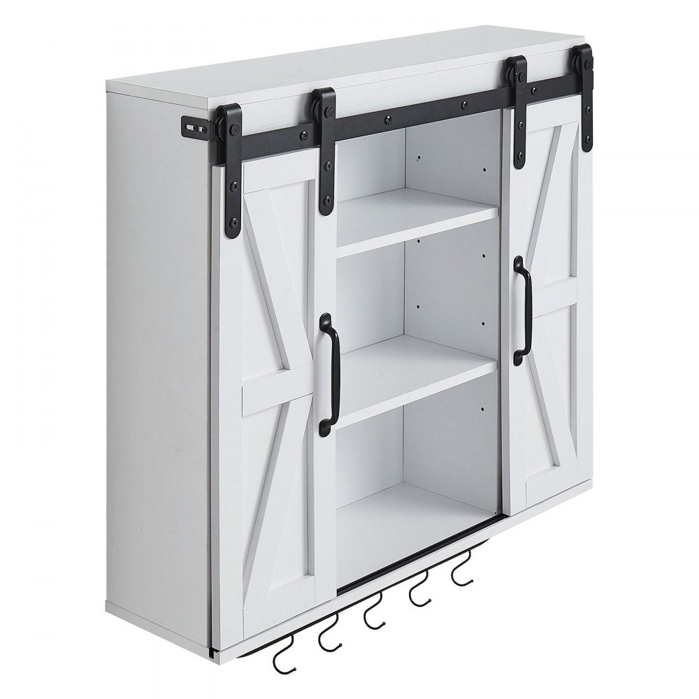 VEVOR Bathroom Wall Cabinet, 2 Doors and Adjustable Shelf, Over the Toilet Storage Medicine Cabinet Wall Mounted, Hanging Organizer with Open Partition/Towel Bar/Hooks for Laundry Room Kitchen, White