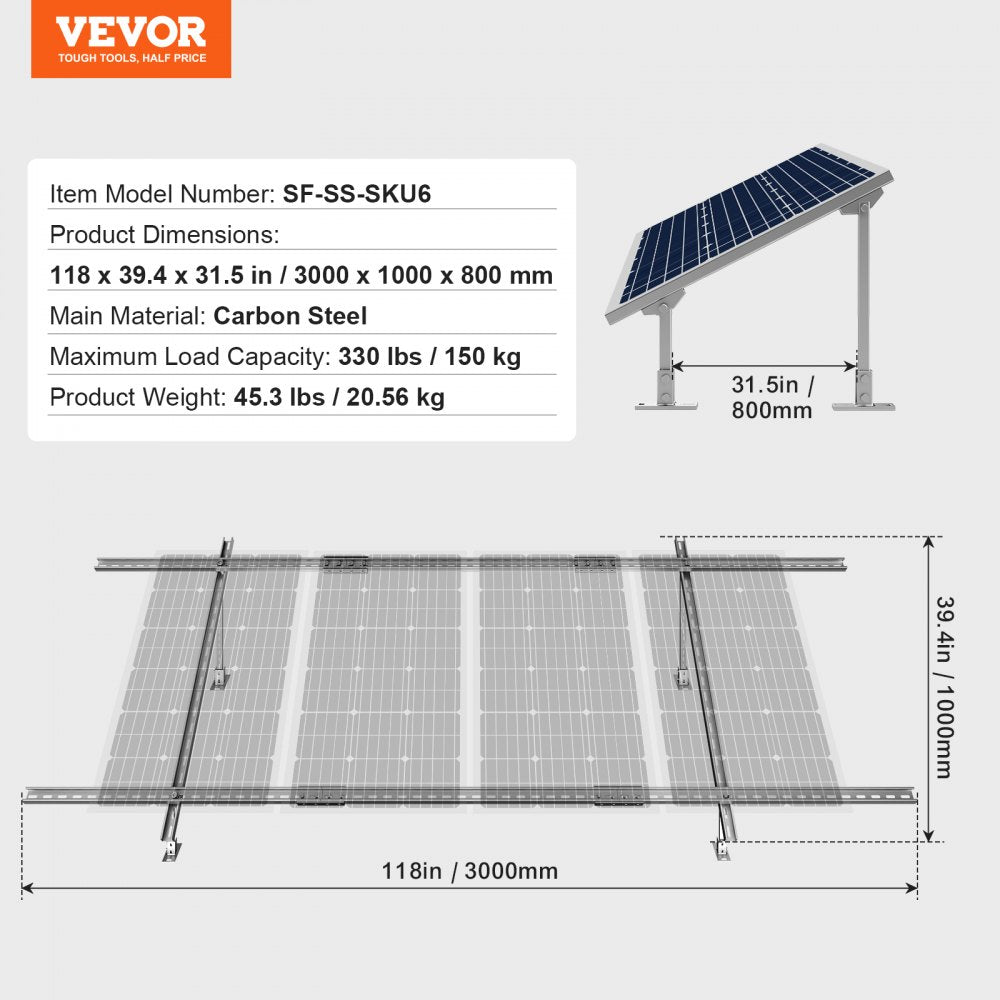 VEVOR Solar Panel Mounting Brackets, 30°-60° Adjustable Multi-Pieces Solar Panel Brackets for 1-4PCS Solar Panels, Carbon Steel Ground Mount Solar Panel Stand for Farms, RVs, Boats, Off-Grid System