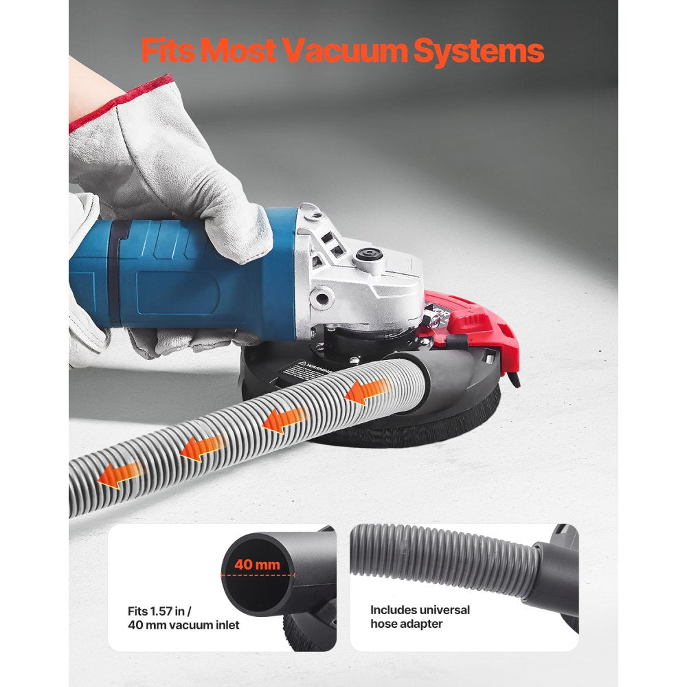 VEVOR Grinding Dust Shroud for Angle Grinder, Universal 4-5 in, Surface Grinder Dust Shroud with 6 Clamping Washers & 5 in Diamond Grinding Cup Wheel, Connect to Vacuum Cleaner, for Wood Concrete Wall