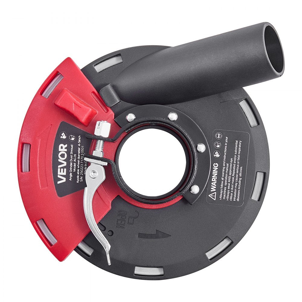 VEVOR Grinding Dust Shroud for Angle Grinder, Universal 4-5 in, Surface Grinder Dust Shroud with 6 Clamping Washers & 5 in Diamond Grinding Cup Wheel, Connect to Vacuum Cleaner, for Wood Concrete Wall