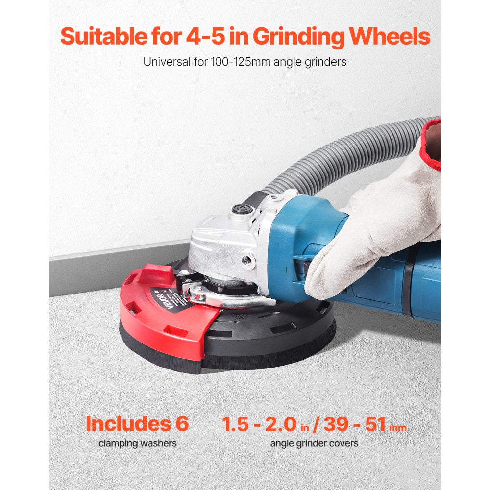 VEVOR Grinding Dust Shroud for Angle Grinder, Universal 4-5 in, Surface Grinder Dust Shroud with 6 Clamping Washers, Connect to Vacuum Cleaner, Suitable for Grinding Wood Concrete Wall Stone
