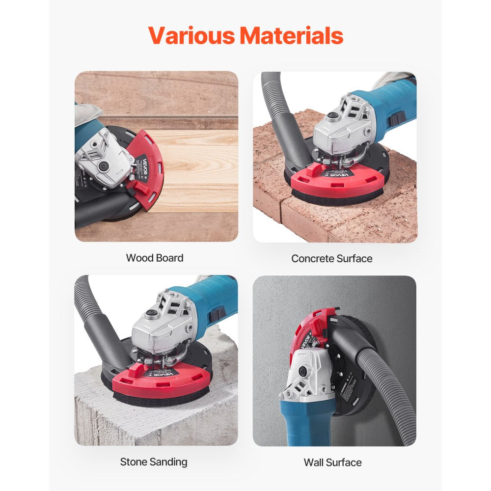 VEVOR Grinding Dust Shroud for Angle Grinder, Universal 4-5 in, Surface Grinder Dust Shroud with 6 Clamping Washers, Connect to Vacuum Cleaner, Suitable for Grinding Wood Concrete Wall Stone