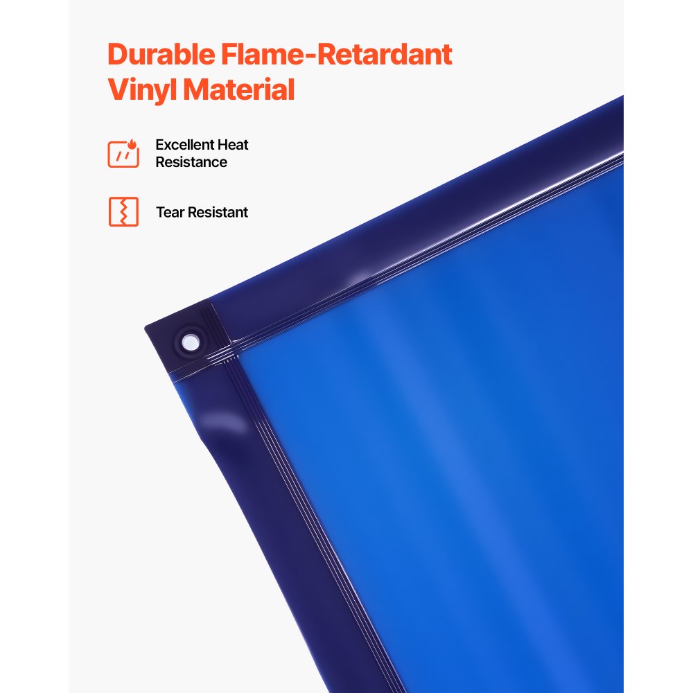 VEVOR Welding Screen with Frame, 6 x 6 FT Welding Curtain Screen, Flame-Resistant Vinyl Safety Protection Screens with Lockable Swivel Wheels & 6-Level UV Protection for Workshop/Industrial Use, Blue