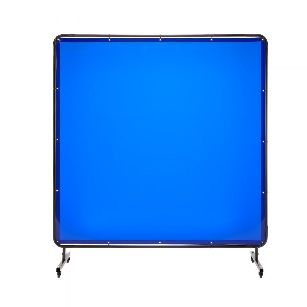 VEVOR Welding Screen with Frame, 6 x 6 FT Welding Curtain Screen, Flame-Resistant Vinyl Safety Protection Screens with Lockable Swivel Wheels & 6-Level UV Protection for Workshop/Industrial Use, Blue