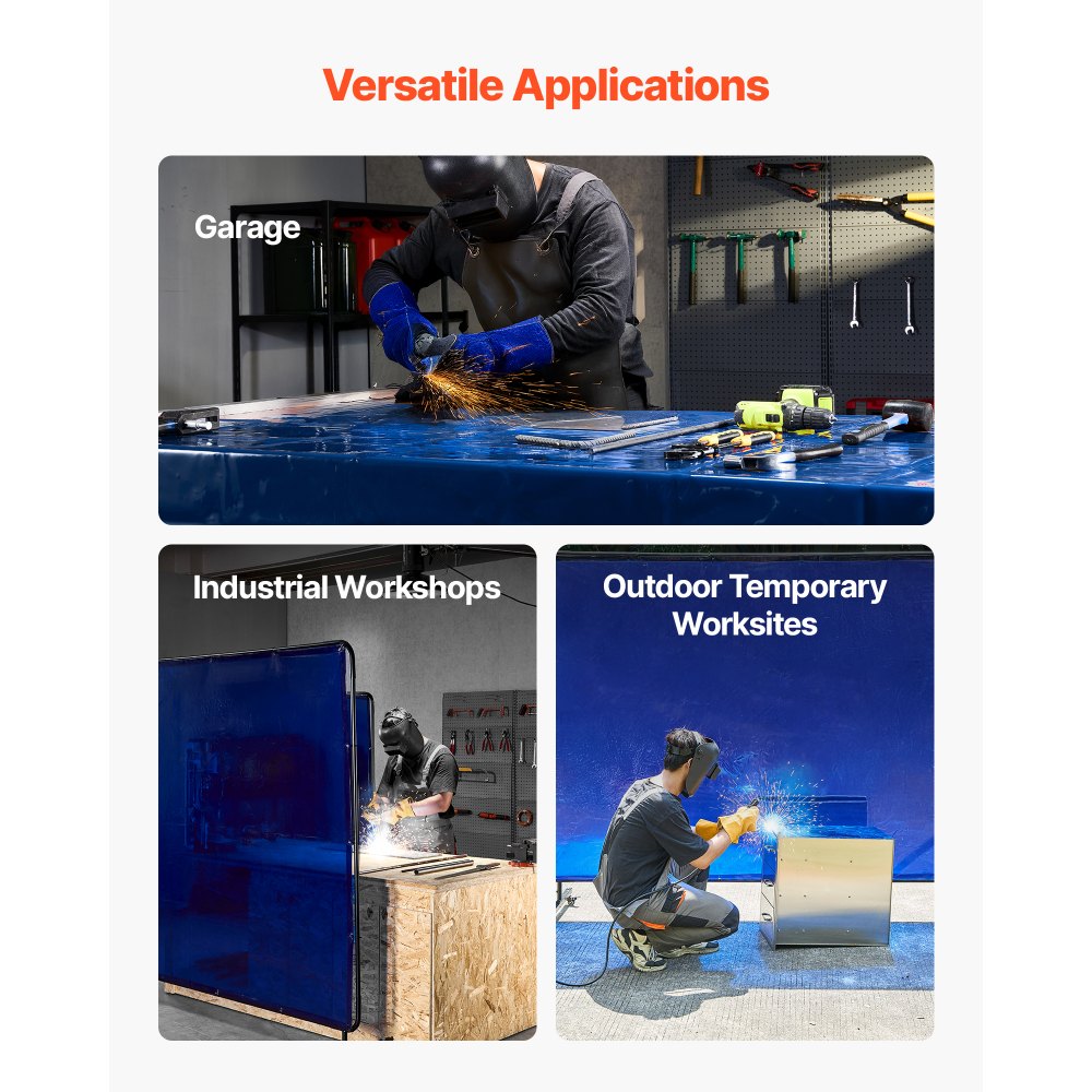 VEVOR Welding Screen with Frame, 6 x 8 FT Welding Curtain Screen, Flame-Resistant Vinyl Safety Protection Screens with Lockable Swivel Wheels & 6-Level UV Protection for Workshop/Industrial Use, Blue