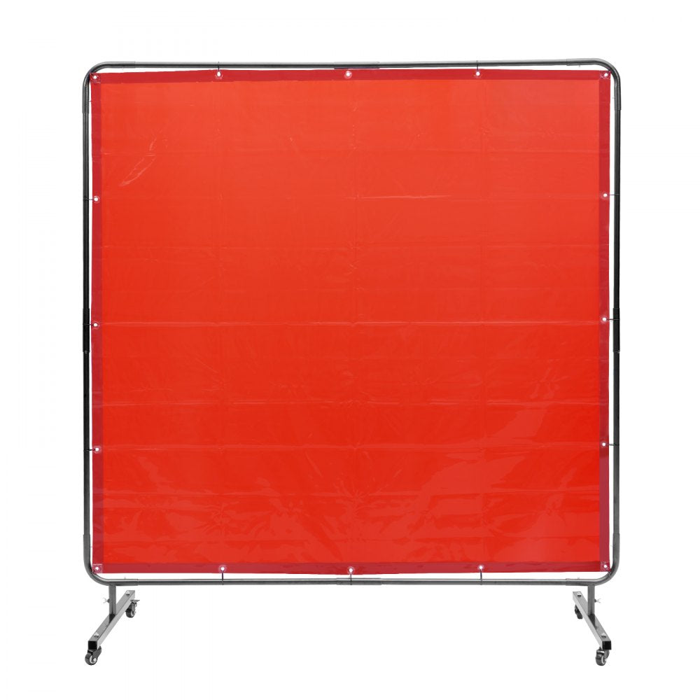 VEVOR Welding Screen with Frame, 6' x 6' Welding Curtain Screen, Flame-Resistant Vinyl Welding Protection Screen on 4 Swivel Wheels (2 Lockable), Moveable & Professional for Workshop/Industrial, Red