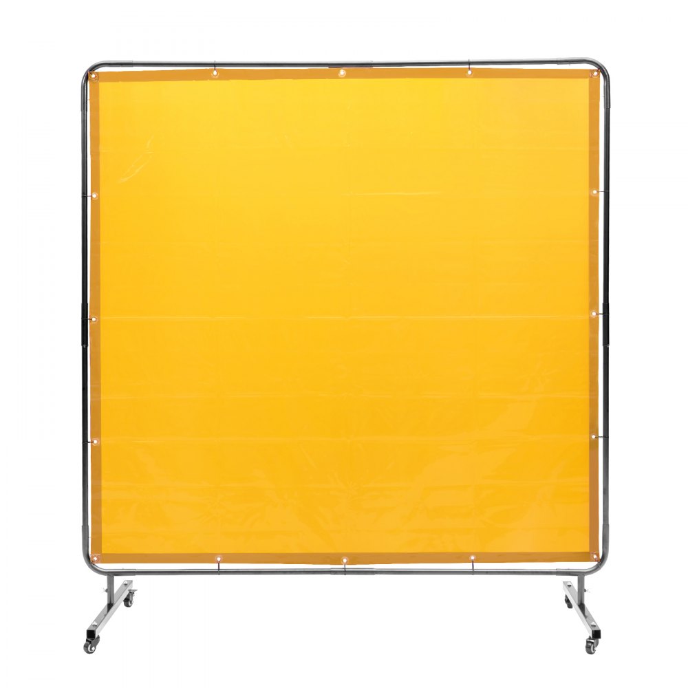 VEVOR Welding Screen with Frame, 6' x 6' Welding Curtain Screen, Flame-Resistant Vinyl Welding Protection Screen on 4 Swivel Wheel (2 Lockable), Moveable & Professional for Workshop/Industrial, Yellow