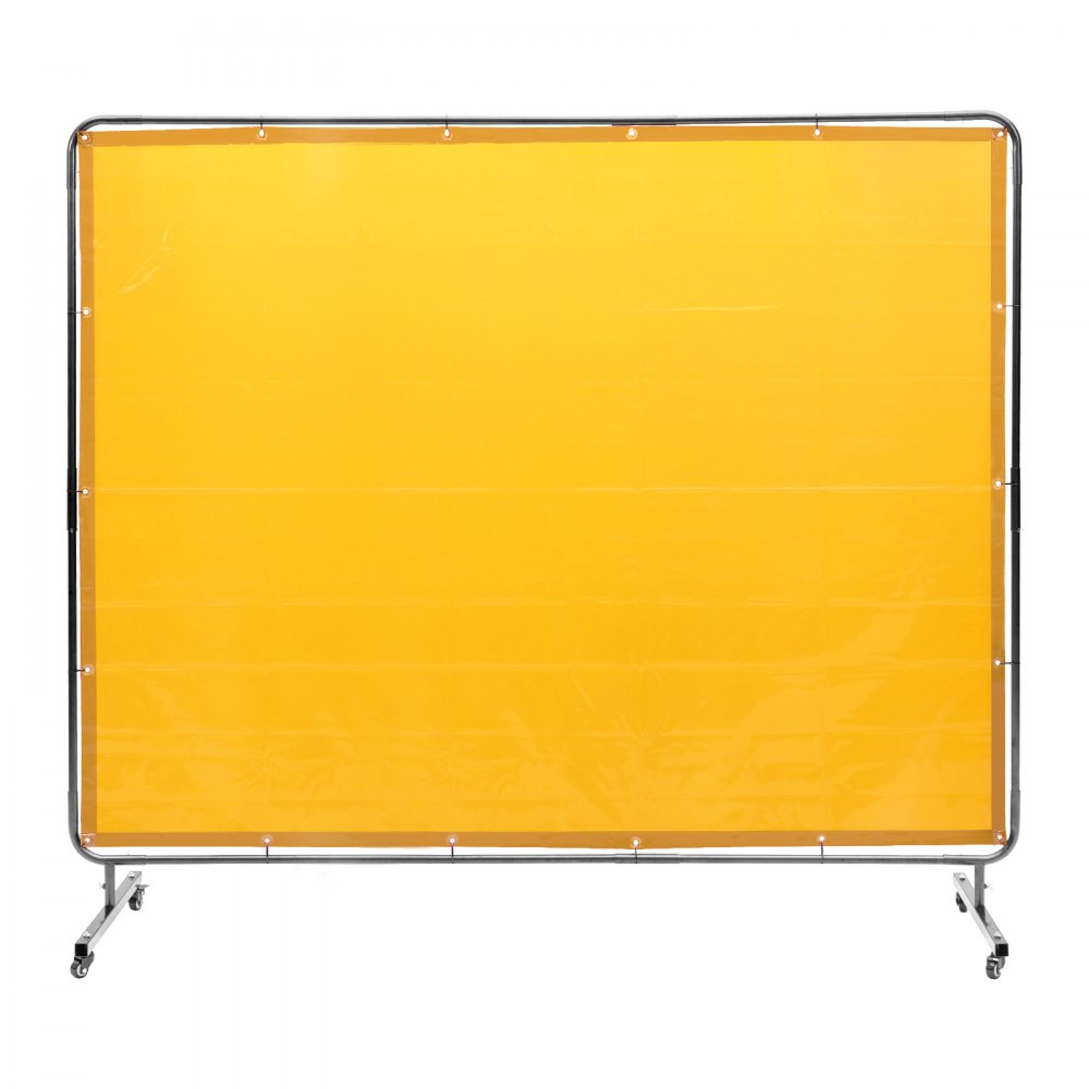 VEVOR Welding Screen with Frame, 6' x 8' Welding Curtain Screen, Flame-Resistant Vinyl Welding Protection Screen on 4 Swivel Wheel (2 Lockable), Moveable & Professional for Workshop/Industrial, Yellow