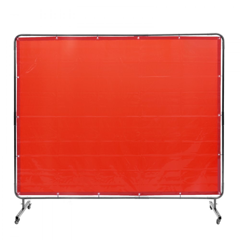 VEVOR Welding Screen with Frame, 6' x 8' Welding Curtain Screen, Flame-Resistant Vinyl Welding Protection Screen on 4 Swivel Wheels (2 Lockable), Moveable & Professional for Workshop/Industrial, Red