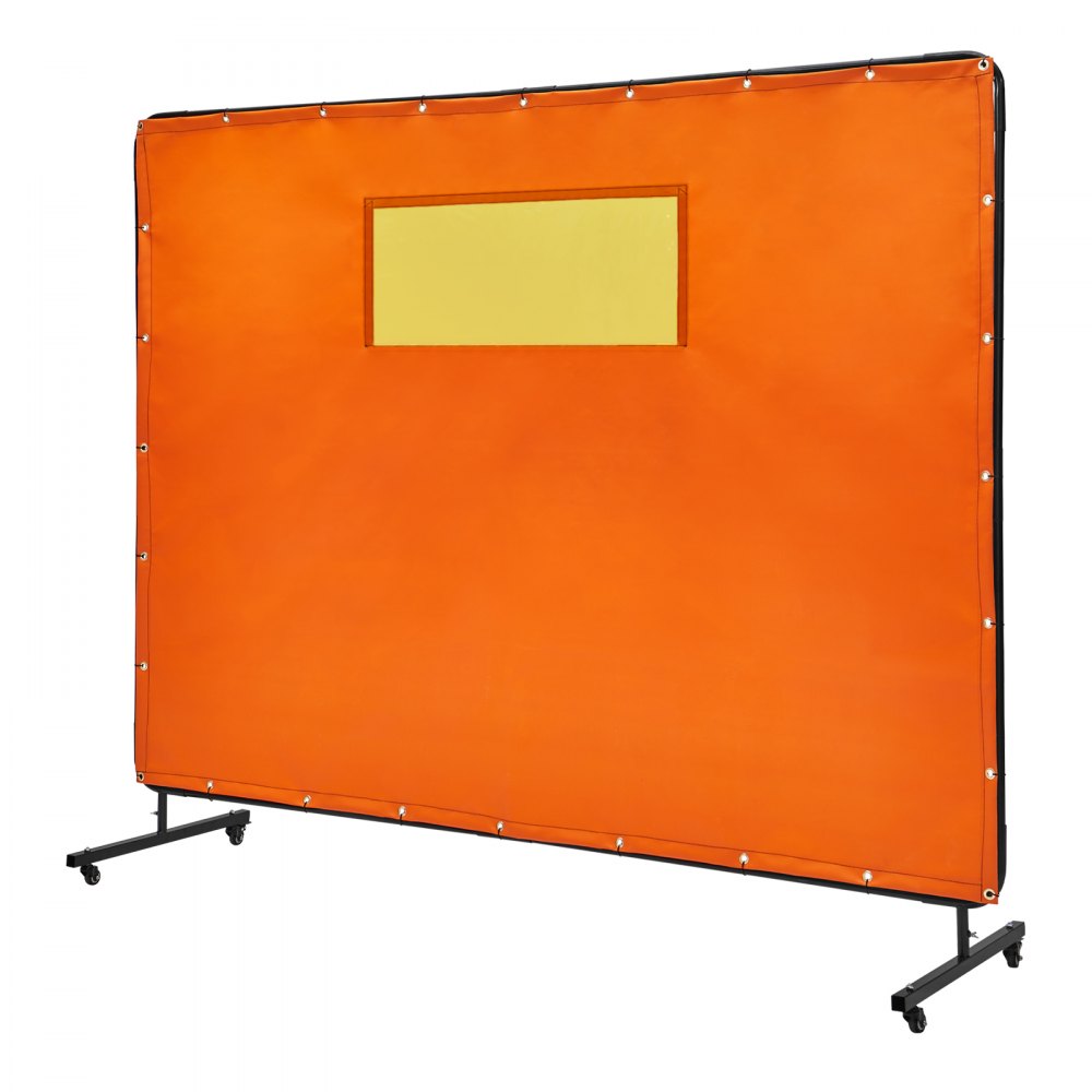 VEVOR Welding Screen with Frame, 6' x 8' Welding Curtain Screens, Flame-Resistant Vinyl Welding Protection Screen with 4 Swivel Wheels (2 Lockable) & Transparent Window for Workshop/Industrial, Yellow