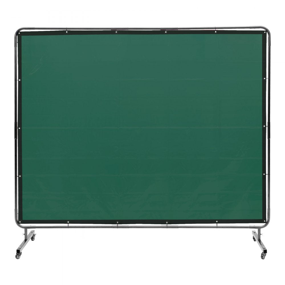 VEVOR Welding Screen with Frame, 6' x 8' Welding Curtain Screen, Flame-Resistant Vinyl Welding Protection Screen on 4 Swivel Wheels (2 Lockable), Moveable & Professional for Workshop/Industrial, Green