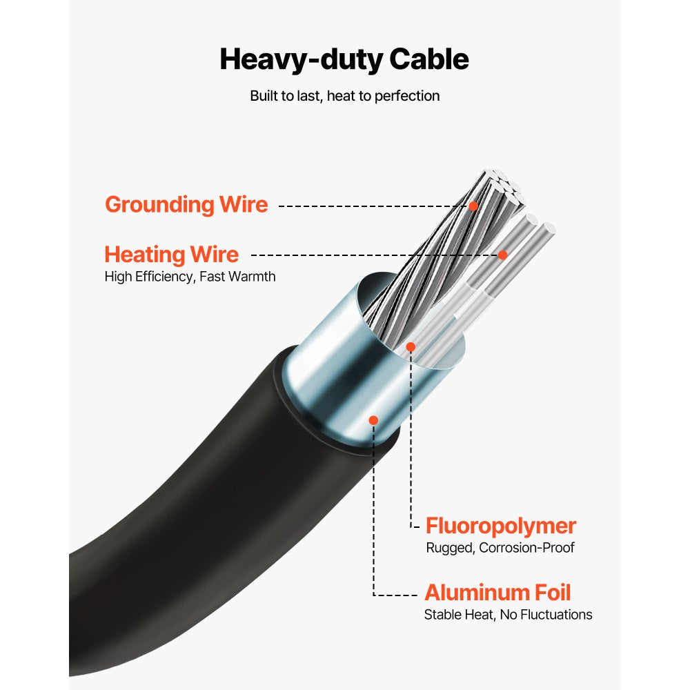 VEVOR 50 sqft Underfloor Heating Cable Kit, 120V Electric Radiant Heated Floor System, with Smart Control Thermostat & Alarm, Easy Installation for Tile, Stone, Vinyl, Home Improvement