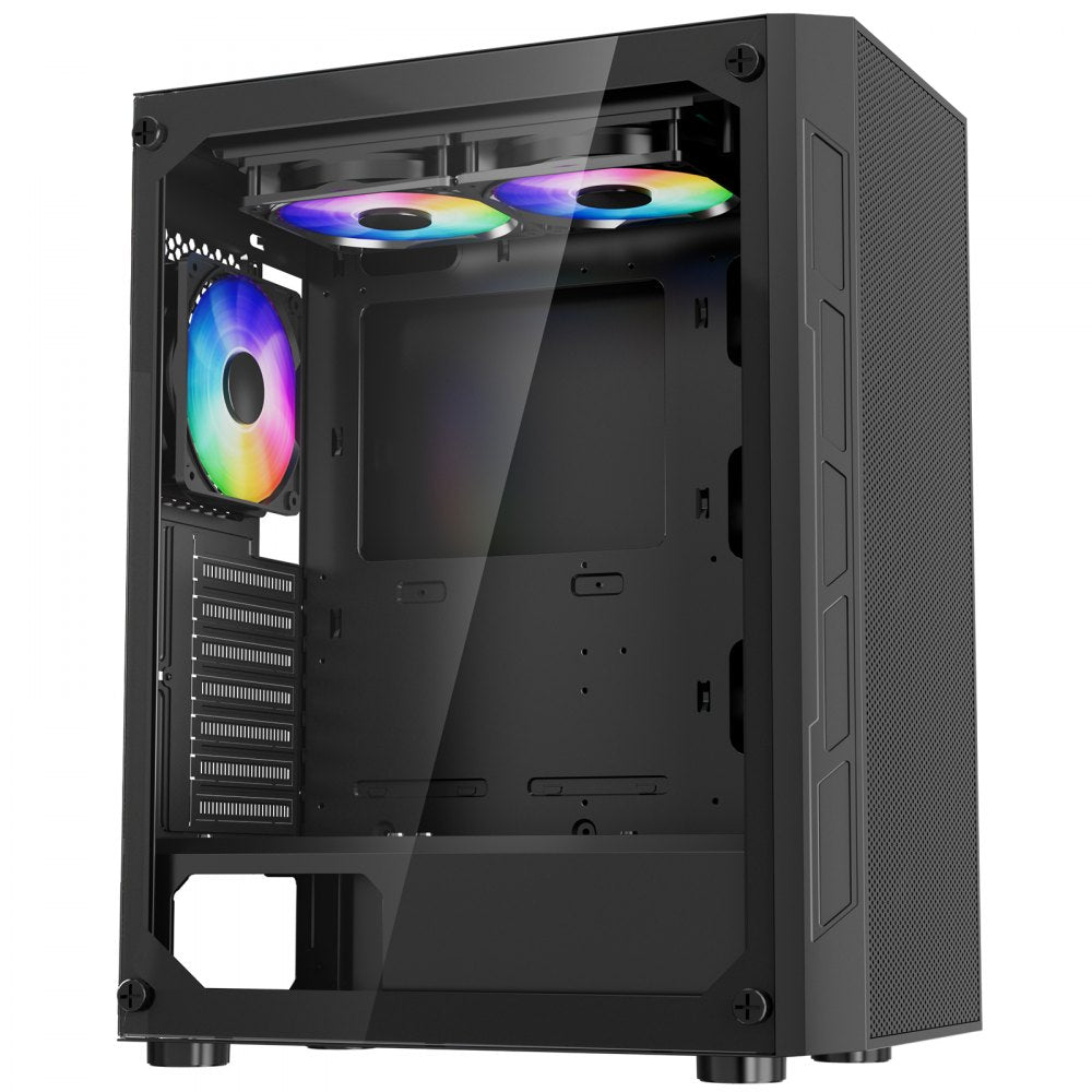 VEVOR PC Gaming Case, Mid-Tower, Computer Case with High-Airflow Tempered Glass Panel, Dust Filter, 3 x 120 mm ARGB Fans, Easy Cable Management, for GPU up to 320 mm in Length, for ATX / M-ATX / ITX