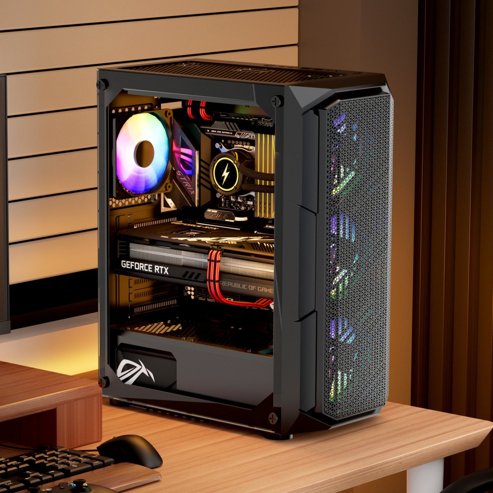 VEVOR PC Gaming Case, Mid-Tower, Computer Case with High-Airflow Tempered Glass Panel, Dust Filter, 4 x 120 mm ARGB Fans, Easy Cable Management, for GPU up to 320 mm in Length, for ATX / M-ATX / ITX