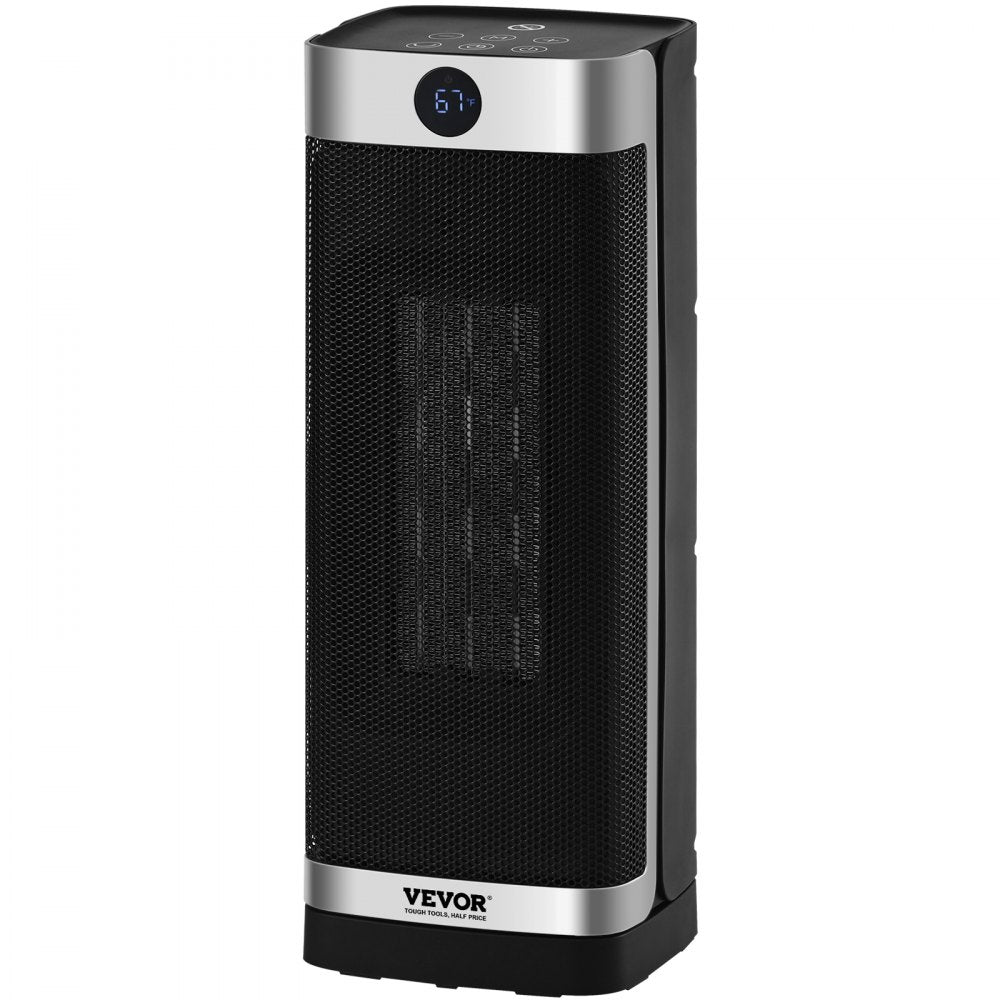 VEVOR Electric Space Heater with Thermostat Remote Control, 2-Level Adjustable Quiet Ceramic Heater Fan, 16in Tip-Over Overheat Protection Small Heaters Built-in Filter for Office Room Desk Indoor Use