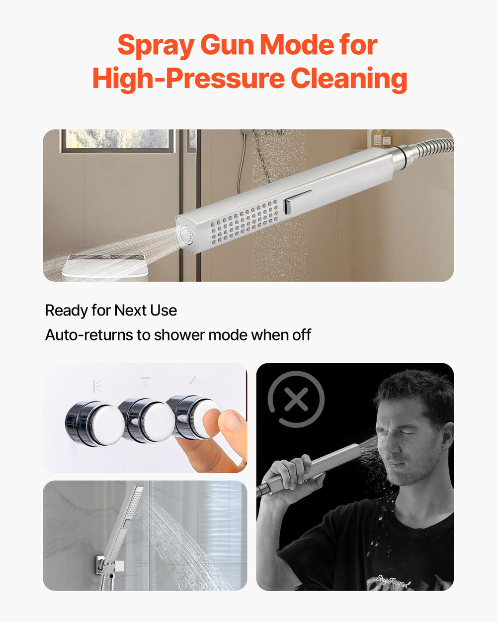 VEVOR Shower Faucet Set, 12 Inch Thermostatic Ceiling Mount Rainfall Shower System with 6 Inch Wall Mount Head and 2 in 1 Handheld Spray, 3-Function Dual Rain Head Brass Valve and Trim Kit, Chrome