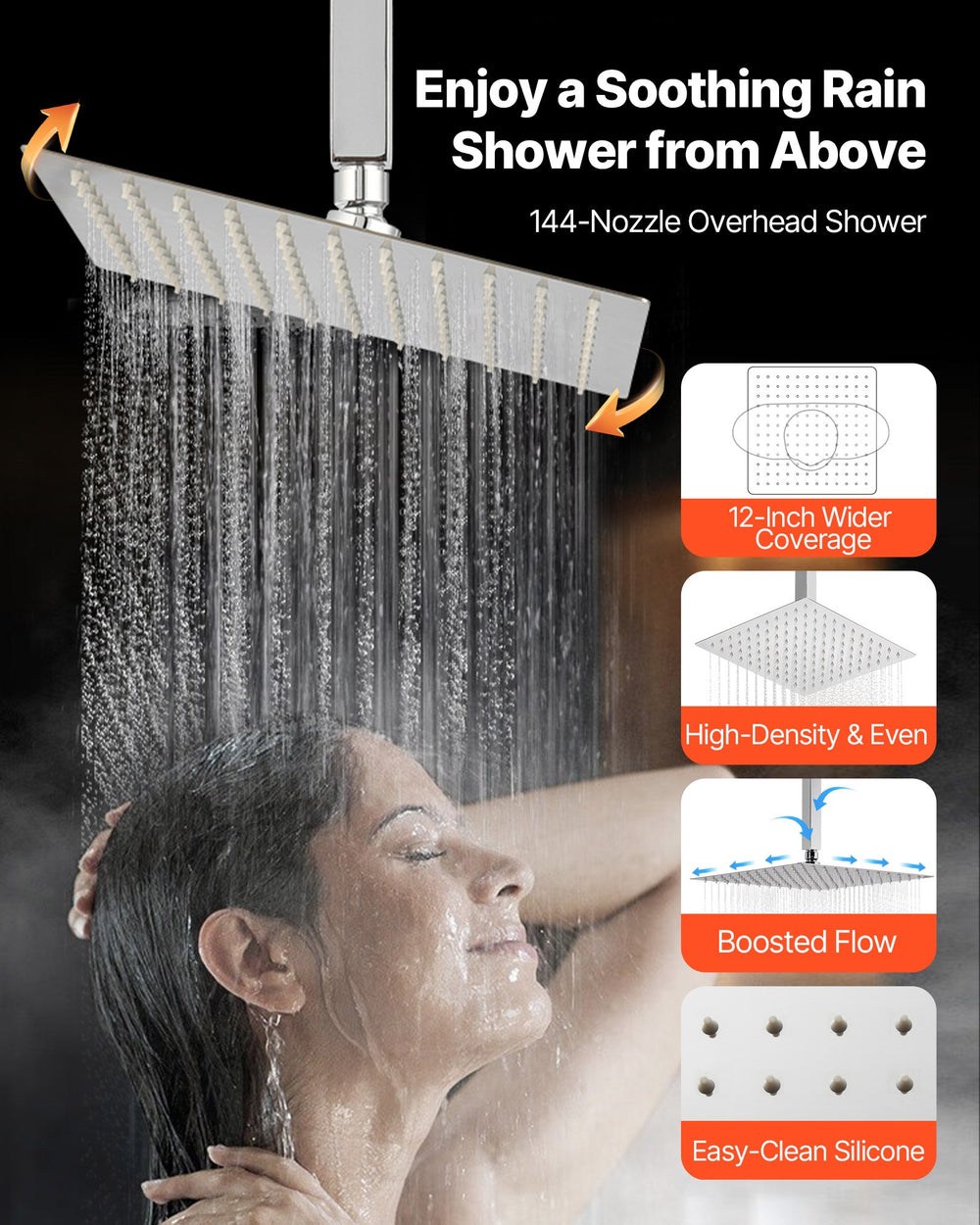VEVOR Shower Faucet Set, 12 Inch Thermostatic Ceiling Mount Rainfall Shower System with 6 Inch Wall Mount Head and 2 in 1 Handheld Spray, 3-Function Dual Rain Head Brass Valve and Trim Kit, Chrome
