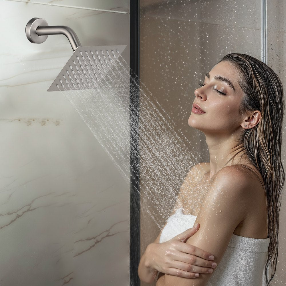 VEVOR Shower Faucet Set, 10 Inch Ceiling Mount Rainfall Shower System with 6 Inch Wall Mount Head and 2 in 1 Handheld Spray, Rotatable 3-Function Dual Rain Head Brass Valve & Trim Kit, Brushed Nickel