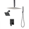 VEVOR Shower Faucet Set, 10 Inch Ceiling Mount Rainfall Shower System with 6 Inch Wall Mount Head and 2 in 1 Handheld Spray, Rotatable 3-Function Dual Rain Head Brass Valve and Trim Kit, Matte Black