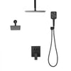 VEVOR Shower Faucet Set, 12 Inch Ceiling Mount Rainfall Shower System with 6 Inch Wall Mount Head and 4 in 1 Handheld Spray, Rotatable 3-Function Dual Rain Head Brass Valve and Trim Kit, Matte Black