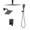VEVOR Shower Faucet Set, 12 Inch Ceiling Mount Rainfall Shower System with 6 Inch Wall Mount Head and 4 in 1 Handheld Spray, Rotatable 3-Function Dual Rain Head Brass Valve and Trim Kit, Matte Black