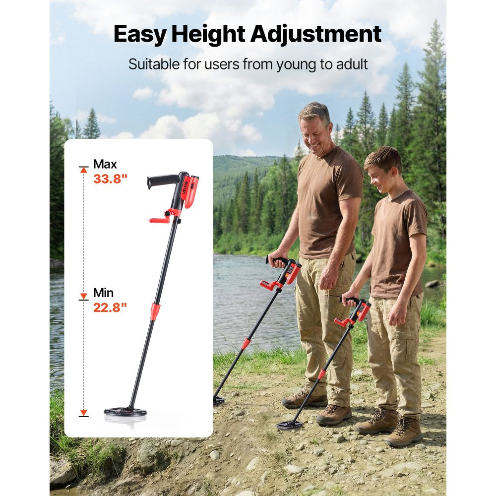 VEVOR Metal Detector, 6", Lightweight Metal Detector with LCD Display, IP68 Waterproof Search Coil, Adjustable 22.8"-33.8" High Accuracy Gold Detector, Easy to Use, for Detecting Gold Treasure Hunting