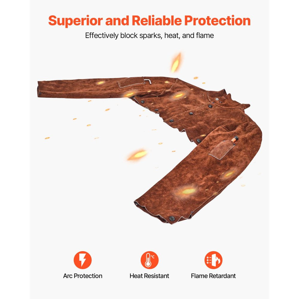 VEVOR Leather Welding Cape Sleeve, Heavy Duty Flame Resistant Cowhide Safety Cape Sleeves for Men Women, Heat-Resistant for Welding, Blacksmithing, Woodworking, Gardening, M-Size