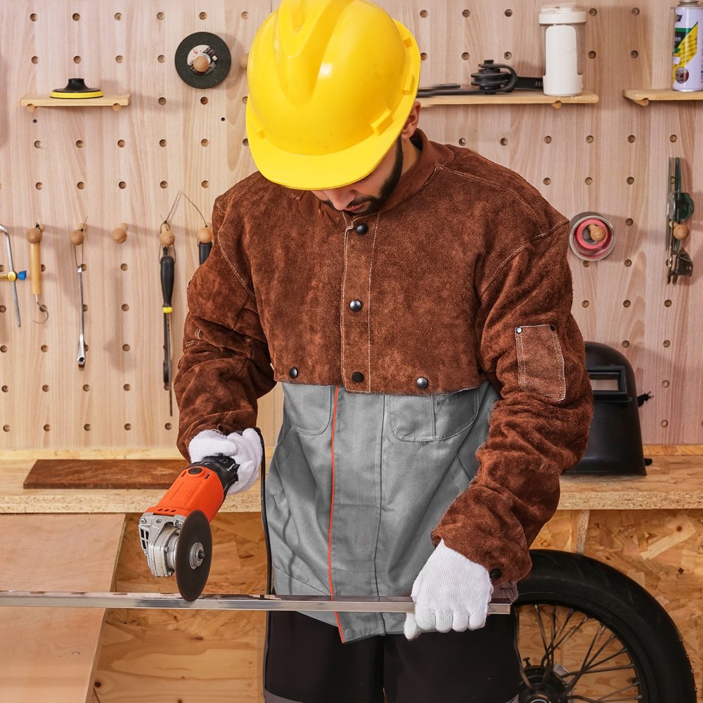 VEVOR Leather Welding Cape Sleeve, Heavy Duty Flame Resistant Cowhide Safety Cape Sleeves for Men Women, Heat-Resistant for Welding, Blacksmithing, Woodworking, Gardening, M-Size