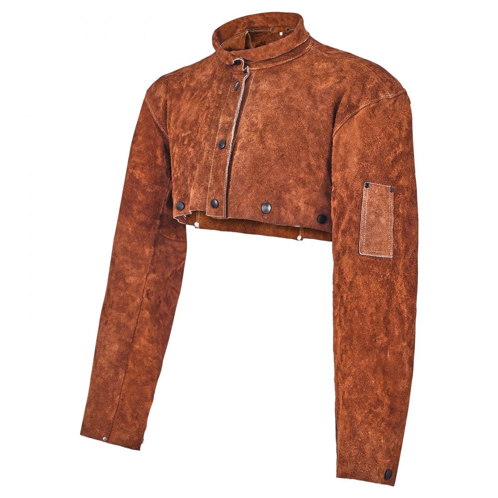 VEVOR Leather Welding Cape Sleeve, Heavy Duty Flame Resistant Cowhide Safety Cape Sleeves for Men Women, Heat-Resistant for Welding, Blacksmithing, Woodworking, Gardening, M-Size
