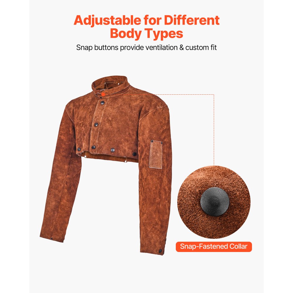 VEVOR Leather Welding Cape Sleeve, Heavy Duty Flame Resistant Cowhide Safety Cape Sleeves for Men Women, Heat-Resistant for Welding, Blacksmithing, Woodworking, Gardening, XXL-Size