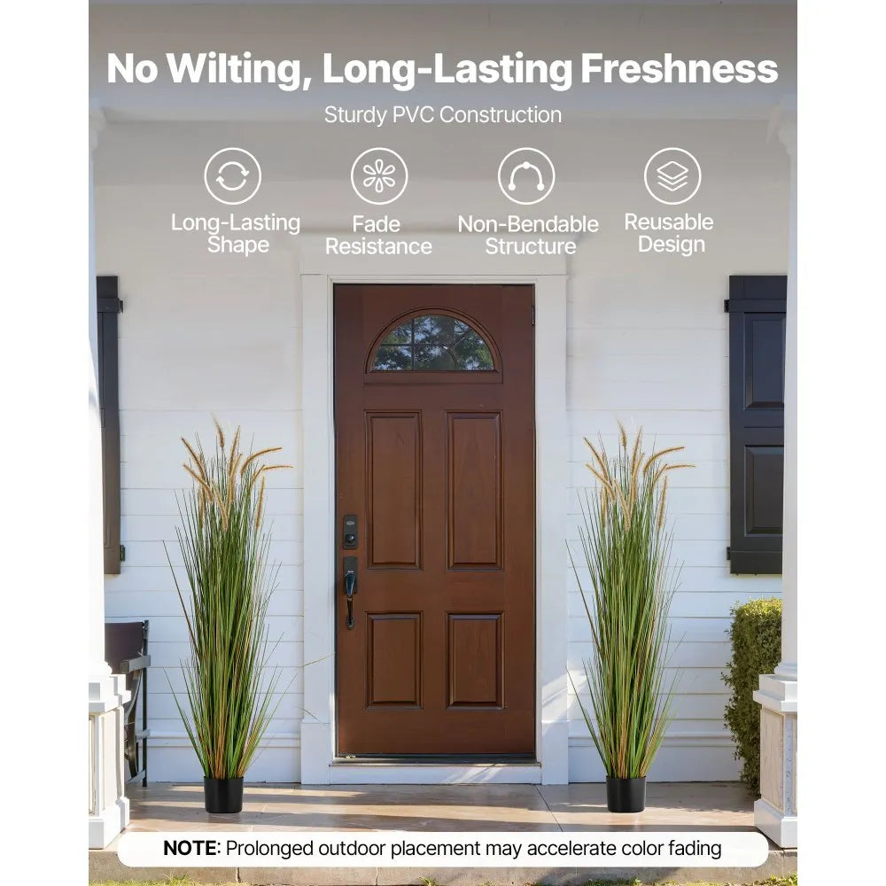 VEVOR Artificial Grass Plant, 2 Pack 59 inch Horsetail Reed Grass in Pot, Premium PVC Faux Fake Greenery Shrubs Plant for Indoor Outdoor House Home Garden Office Room Décor, Housewarming, Green